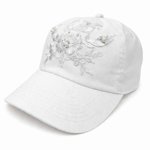 Bridal White Cotton Baseball Cap Pearl Lace Applique Bachelorette Party Hat Gift main image 9